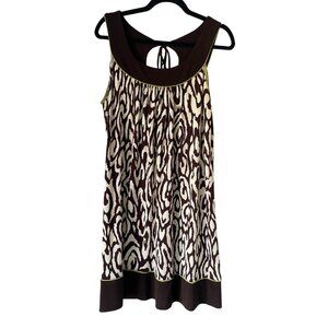 en focus brown & white abstract patterned sleeveless flowy dress  size 14 (XL)